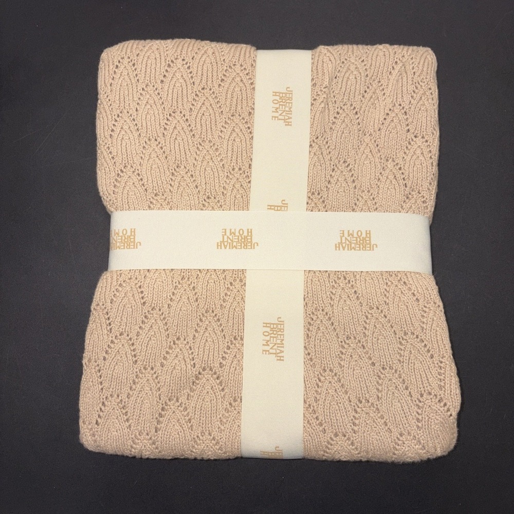 Sand Jeremiah Brent Home 100% Cotton Knitted Pointelle Scallop 50in x 60in 20749